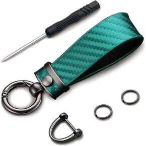 Kewucn Carbon Fiber Style Car Key Chain, Premium Leather Auto Key Fob with 360 Degree Rotatable and Anti-Lost D-Ring (Blue)