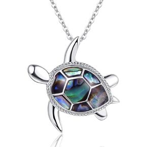 PRAYMOS Sea Turtle Necklace for Women 925 Sterling Silver Abalone Shell Turtle Jewelry Birthday Stocking Stuffers for Her