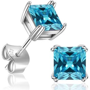 Cubic Zirconia Earrings Studs: 0.8ct Square Princess Birthstone | Clear 1ct Diamond CZ Stud Earrings, 18K White Gold Plated 925 Sterling Silver Earrings for Women