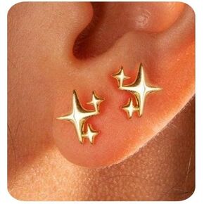 Gold Earrings for Women Trendy 14K Gold Plate Stud Earrings Small Dainty Hypoallergenic Simple Minimalist Star Earrings jewelry Gifts for Her