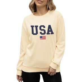 Women's USA Flag Graphic Sweatshirts Crewneck American Flag Casual Long Sleeve Pullover Tops