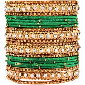 Efulgenz Indian Bangles for Women Fashion Jewelry Indian Bollywood Gold Plated Crystal Beaded Silk Thread Bracelet Bangle Set
