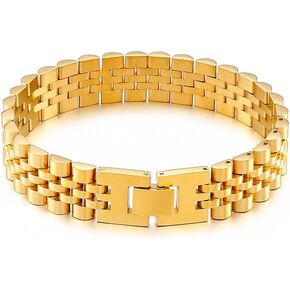 316L Stainless Steel Bracelet For Men Women 15MM Wide Link Watch Chain Men's Bracelets Necklaces Mannen Armband Hand Accessories (Two Tone 10MM 2-20cm)