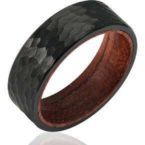 100S JEWELRY Black Hammered Finish Tungsten Rings For Men With Inner Rosewood Wedding Promise Band Size 6-16
