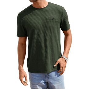 OYOANGLE Men's Waffle Short Sleeve T Shirt Casual Round Neck Knitted Solid Tee Tops