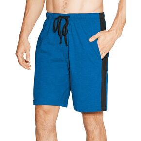 Hanes - Mens 2 Pack Knit Cotton Blend Shorts with Side Panel, Olympian Blue, Black 40178-Medium