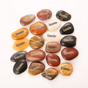 ROCKIMPACT 50PCS Remember Stones Encouragement Engraved Rocks of Remembrance Memorial Service Giveaways Celebration of Life Decorations for Loss of Loved One Bible Study Remember Your Joy 2"-3" Ea