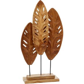 Deco 79 Teak Wood Leaf Handmade Decorative Sculpture Home Decor Statue, Accent Figurine 12" x 5" x 23", Brown in Saudi Arabia