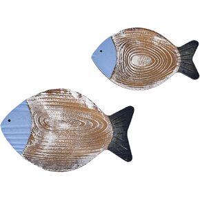 ZHANYUN 2Pcs Wooden Fish Wall Decor， Hanging Wood Fish Wall Decor，Fish Art Wall Decor Fish Decor for Home，Wooden Fish Decor Small Nautical Fish Coastal Nautical Beach Bathroom Lake House Wall Decor