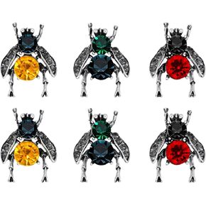 6 Pack Retro Crystal Bee Brooches Pins Set Cute Vintage Color Rhinestone Animal Lapel Pin Brooch Badges Funny Jewelry Suit Brooches Accessories for Women Men Silver