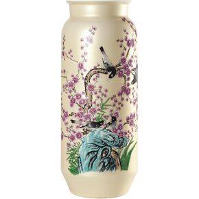 Houlu 19-Inch Large Tall Floor Vase, Yellow Ceramic Cylinder Decorative Vase for Flowers and Centerpieces