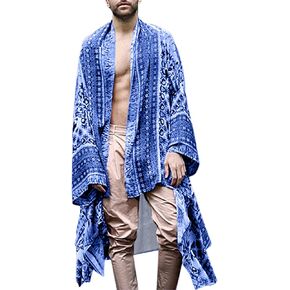 RAGEMALL Men Long Cardigan Loose Open Front Ruffle Shawl Collar Drape Cape Vintage Cloak