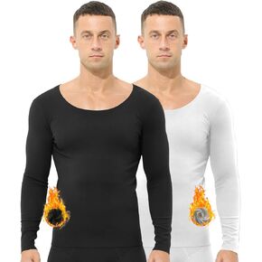 Ouruikia Men's Thermal Underwear Tops Fleece Lined Thermal Shirts Undershirt Crew Top Base Layer Shirt