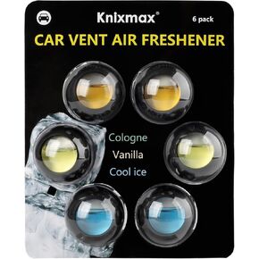 Knixmax Car Air Freshener Vent Clip Long Lasting Odor Eliminator for New Car, 6 Packs, 3.5ml Each, 3 Scents - Cologne, Vanilla, Cool Ice
