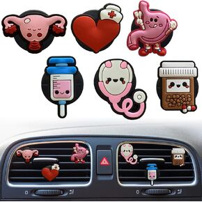 6 Pcs Medical Air Vent Clips, Cute Cartoon PVC Nurse Stethoscope Car Air Fresheners Vent Clips Funny Car Air Conditioning Outlet Clip Car Decoration Car Interior Decor Car Accessories for Women Men