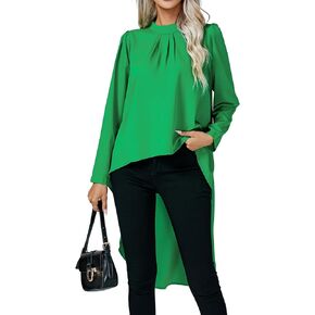 Rooscier Women's Asymmetrical High Low Hem Long Sleeve Mock Neck Flowy Blouse Tops