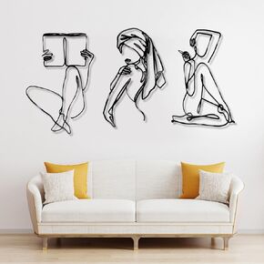 Hicarer 3 Pcs Metal Minimalist Abstract Woman Wall Art Set Hanging Metal Abstract Line Wall Decor Black Wall Art Set for Living Room Bedroom Bathroom Dining Door Modern (Chic)