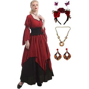 Women Victorian Retro Costume Renaissance Dress Medieval Gothic Dress Witch Outfits Wedding Dress Halloween Costume