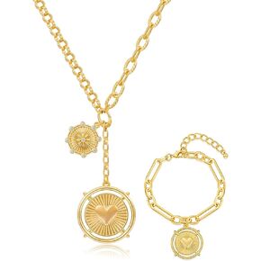 CLASSYZINT Gold Chunky Chain Necklaces And Gold Link Heart Charm Bracelets