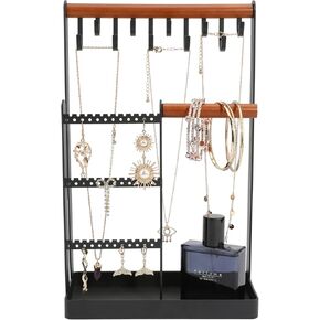 Jewelry Organizer Stand Necklace Holder, 6-Tier Jewelry Tree Stand Organizer with Bracelet Holder Ring Tray and 10 Hooks 88 Holes for Earring Holder Jewelry Tower Rack -White