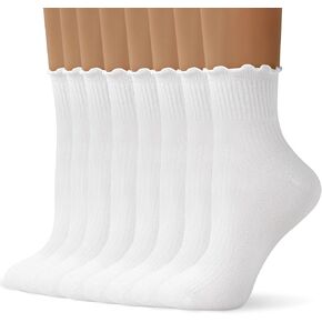 8 Pairs Womens Ruffle Socks, Frilly Ankle Socks, Cute Crew Socks, Soft Breathable Lettuce Edge Socks for Women