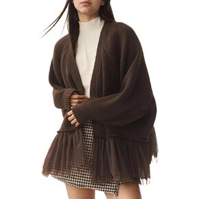 Women Oversized Cardigan Sweaters Cute Long Open Front Cardigan Tulle Patchwork Sweater Jackets Fall Winter Cardigan