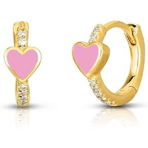 Pink Heart Love CZ Mini Small Hoop Earrings for Women Fashion Piercing Jewelry Gifts Daughter Xmas