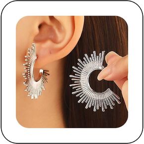 Boho Sun Flower Hoop Earrings Vintage Sunburst Stud Earrings Gold Spike Sun Earrings Sun Rays Statement Earrings Jewelry for Women