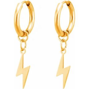 Lightning Bolt Small Huggie Hoop Earrings Stainless Steel Punk Personalized Black Flash Thunder Dangle Drop Earrings for Unisex Men Women Minimalist Goth Hip Hop 80s Party Fashion Jewelry Gifts