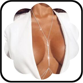 Urieo Sparkly Rhinestone Bra Chain Silver Crystal Layered Chest Chain Diamond Sexy Necklaces Body Chain Jewelry for Women