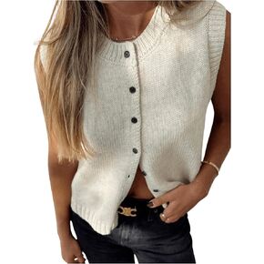 GORGLITTER Women's Button Up Sweater Vest Crewneck Sleeveless Knit Sweater Tank Top