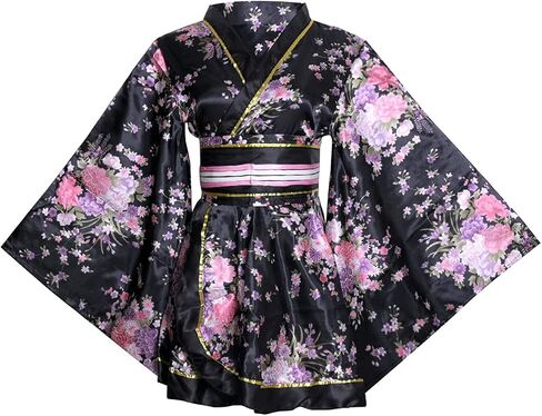 Women's Sexy Short Kimono Costume Adult Japanese Geisha Yukata Prints Gown Fancy Dress with Obi Belt in Kuwait