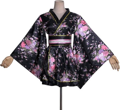 Women's Sexy Short Kimono Costume Adult Japanese Geisha Yukata Prints Gown Fancy Dress with Obi Belt in Kuwait