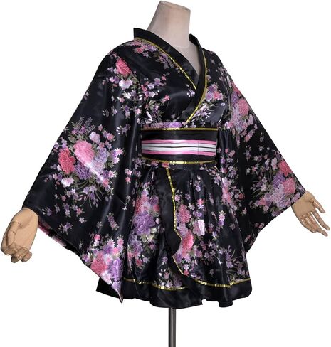 Women's Sexy Short Kimono Costume Adult Japanese Geisha Yukata Prints Gown Fancy Dress with Obi Belt in Kuwait