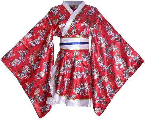 Women's Sexy Short Kimono Costume Adult Japanese Geisha Yukata Prints Gown Fancy Dress with Obi Belt in Kuwait