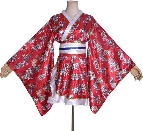 Women's Sexy Short Kimono Costume Adult Japanese Geisha Yukata Prints Gown Fancy Dress with Obi Belt in Kuwait
