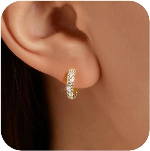 14K Gold Plated Hoop Earrings for Women Dainty Cubic Zirconia Huggie Hoop Cartilage Cuff Earrings Ear Stud Cuff CZ Hoops Hypoallergenic Lightweight Christmas Valentine's Day Jewelry Gifts in Saudi Arabia