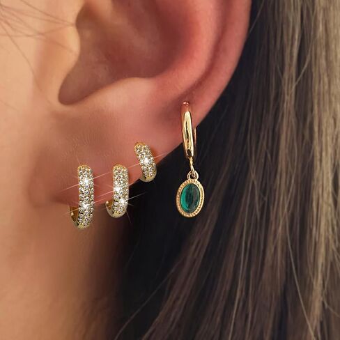 14K Gold Plated Hoop Earrings for Women Dainty Cubic Zirconia Huggie Hoop Cartilage Cuff Earrings Ear Stud Cuff CZ Hoops Hypoallergenic Lightweight Christmas Valentine's Day Jewelry Gifts in Saudi Arabia