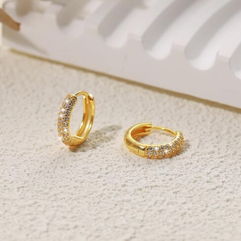 14K Gold Plated Hoop Earrings for Women Dainty Cubic Zirconia Huggie Hoop Cartilage Cuff Earrings Ear Stud Cuff CZ Hoops Hypoallergenic Lightweight Christmas Valentine's Day Jewelry Gifts in Saudi Arabia