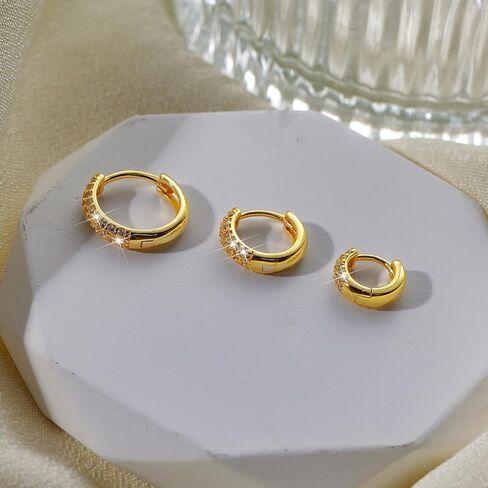 14K Gold Plated Hoop Earrings for Women Dainty Cubic Zirconia Huggie Hoop Cartilage Cuff Earrings Ear Stud Cuff CZ Hoops Hypoallergenic Lightweight Christmas Valentine's Day Jewelry Gifts in Saudi Arabia