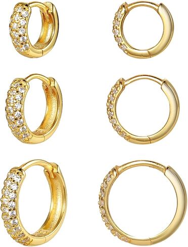 14K Gold Plated Hoop Earrings for Women Dainty Cubic Zirconia Huggie Hoop Cartilage Cuff Earrings Ear Stud Cuff CZ Hoops Hypoallergenic Lightweight Christmas Valentine's Day Jewelry Gifts in Saudi Arabia