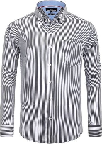 Alimens & Gentle Men's Cotton Stripe Button Down Shirts Long Sleeve Regular Fit Dress Shirts in Saudi Arabia
