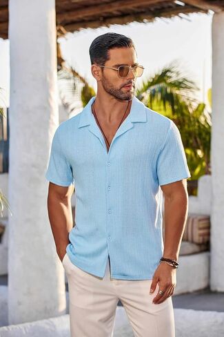 COOFANDY Mens Knit Polo Shirts Short Sleeve Casual Button Down Shirts for Men Beach Shirt in Saudi Arabia