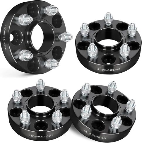 فواصل عجلة EVIL ENERGY 5x4.5 مقاس 1 بوصة متوافقة مع HONDA Acura، 5x114.3 مم محور مركزي مع شفة 5 عروات 64.1 مم محور تتحمل M12x1.5 محولات عجلة ترصيع باللون الأسود in Kuwait