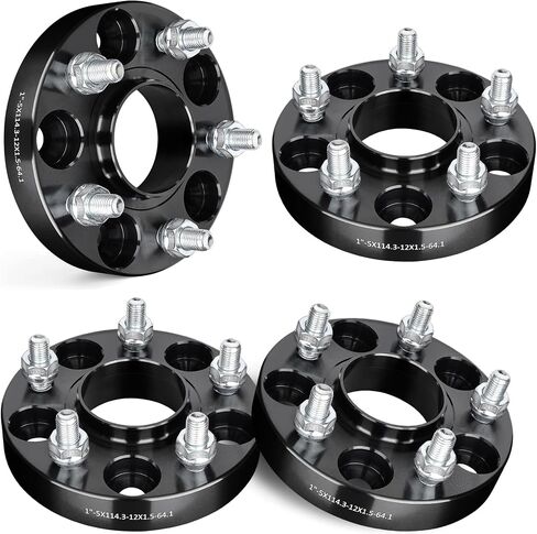 فواصل عجلة EVIL ENERGY 5x4.5 مقاس 1 بوصة متوافقة مع HONDA Acura، 5x114.3 مم محور مركزي مع شفة 5 عروات 64.1 مم محور تتحمل M12x1.5 محولات عجلة ترصيع باللون الأسود in Kuwait
