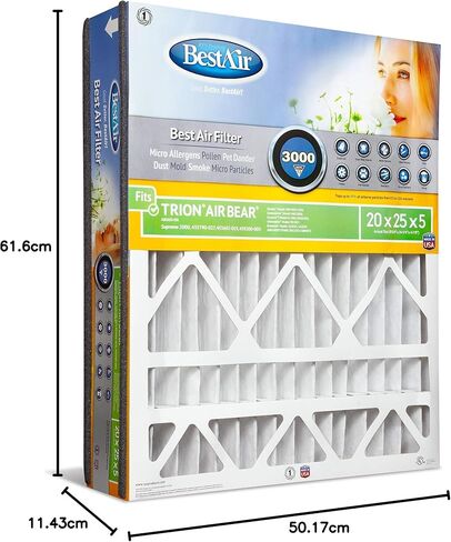 BestAir AB1625-11R AC Furnace Filter, 16" x 25" x 5", MERV 11, Fits 100%, For Trion Air Bear, Supreme, Skuttle, GeneralAire, Source1 & Ultravation Models, 1 Count (Pack of 1) in Kuwait