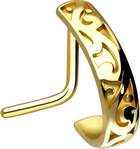 PIERCINGLINE 20G nose ring Surgical steel 316L nostril piercing jewelry | L shape nose ring in hoop optics Oriental Design | Nose studs for women and men in Saudi Arabia