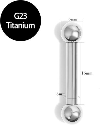 1pc G23 Titanium Internally Threaded 6mm/8mm/10mm Ball Straight Barbell Nipple Ring 8G 6G 4G 2G 0G 00G Tongue Piercing Bridge Piercing Jewelry 12mm-16mm in Kuwait
