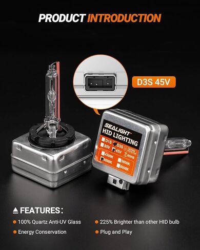 لمبة SEALIGHT D1S HID، 6000K أبيض بارد 225% سطوع، 35 وات زينون HID بديل 66144 66140 85140 85415 (85415C1) لمبات، توصيل وتشغيل لمبات إضاءة الضباب، حزمة من 2 in Saudi Arabia