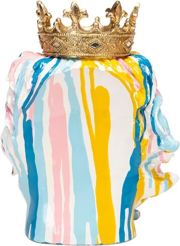 Leopard King Head Sculpture Colorful Leopard King with Golden Crown Figurine Statue Wild Animal Statue for Home Decor in Saudi Arabia